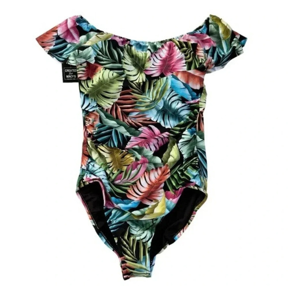 Swim Solutions Tummy-Control Off The Shoulder One Piece Swimsuit Size 12 NWT - Picture 3 of 12